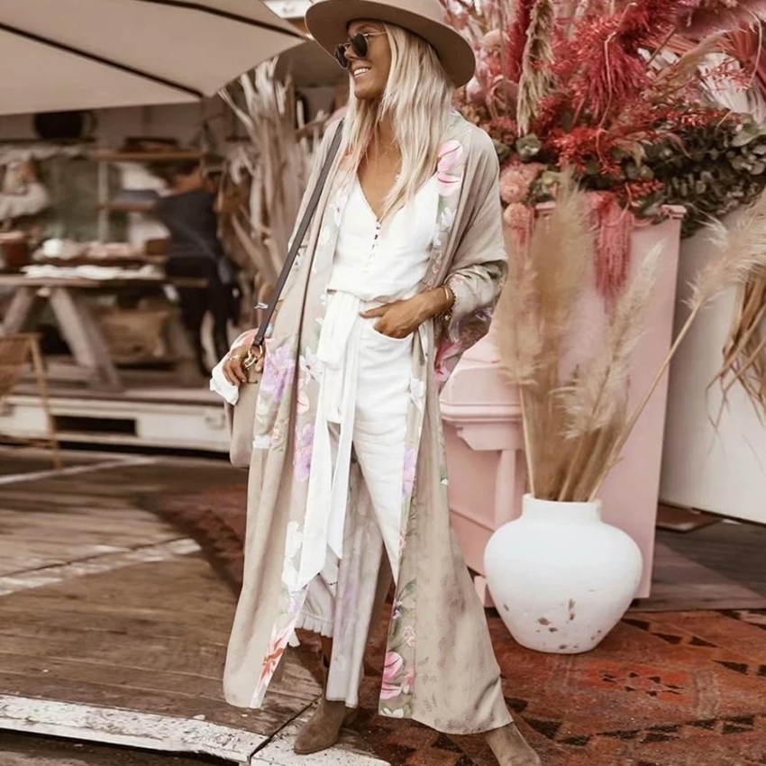 Women's Jackets Happie Queens Vintage Peacock Floral Print Women Bohemian V Neck Batwing Sleeves Ladies Kimono Robe Cover-ups