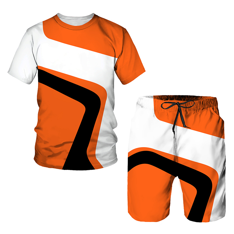 Men's Tracksuits Summer European and American Men's Fashion Trends Beyond Standard Casual Track Set 3D Digital Printing T-shirt Set 2-Piece 