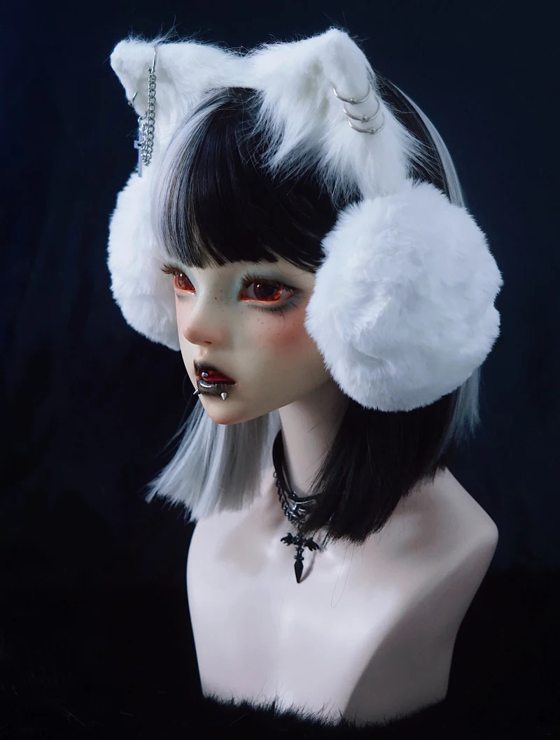 Ear Muffs Original Faux Fur Hair Hoops Cat Ear Earmuffs Autumn and Winter Furry Gothic Cross Chains Warm Earmuffs White 231109
