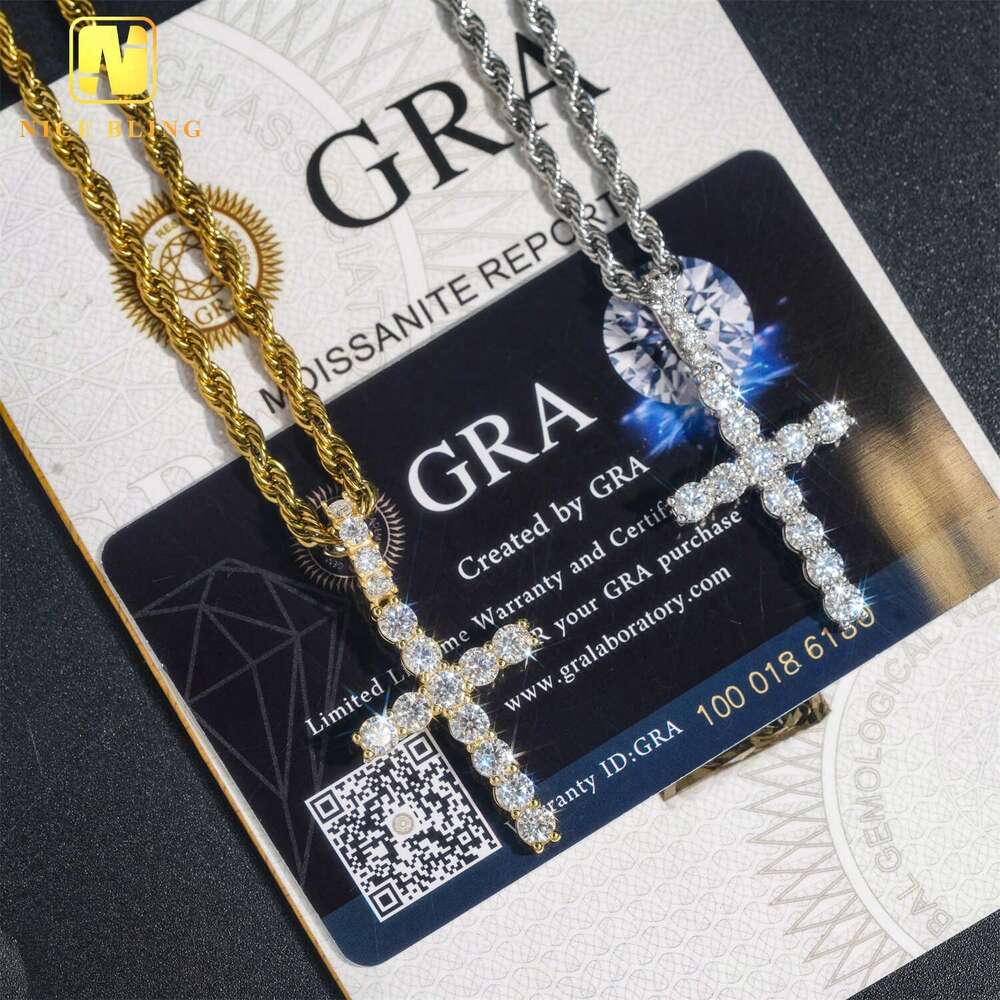 Pass Dia Tester Cross VVS moissanite Sterg Sier Hip Hop Rock iced out Pendant Lucky Charms Custom Accepted