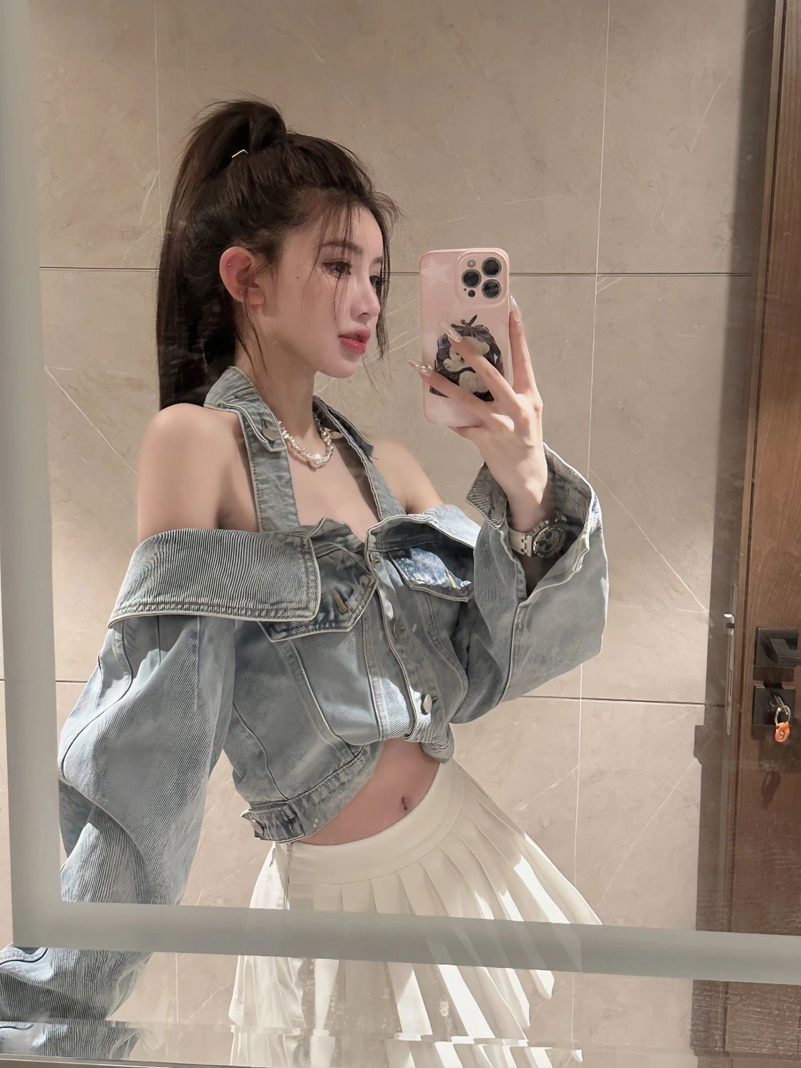 Women's Blouses Deinm Shirt Irregular Patchwork Off Shoulder Single Breasted Short Burrs Blouse 2023 Autumn Fashion