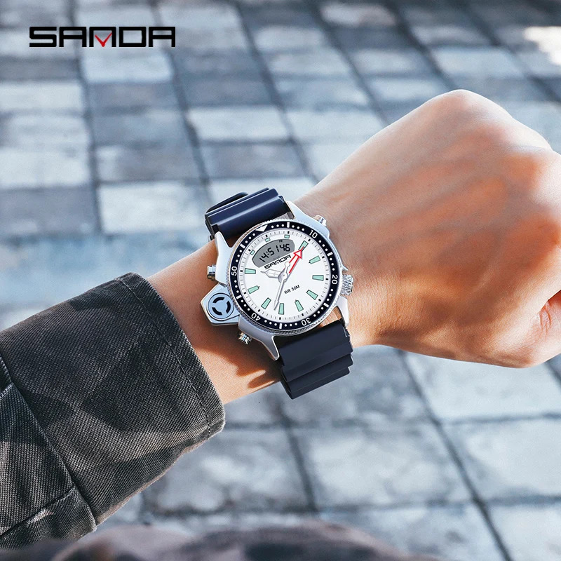 Other Watches SANDA Fashion Sport Men's Watch Casual Style Men Military Quartz Wristwatch Diver S Shock Man relogio masculino 3008 231110