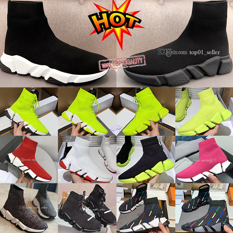 Designer paris socks Casual shoes women mens shiny knit Top Speed 2.0 trainer runner sneaker sock shoe master embossed womens Sneakers speeds Platform booties 35-46