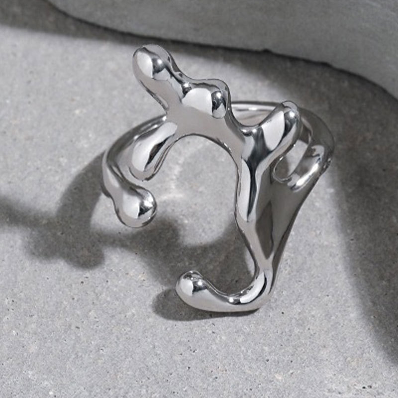 Band Rings Kroean Irregular Liquid Metal Lava for Women Creative Geometric Hollow Open Ring Branches Texture Trendy Jewelry 230410