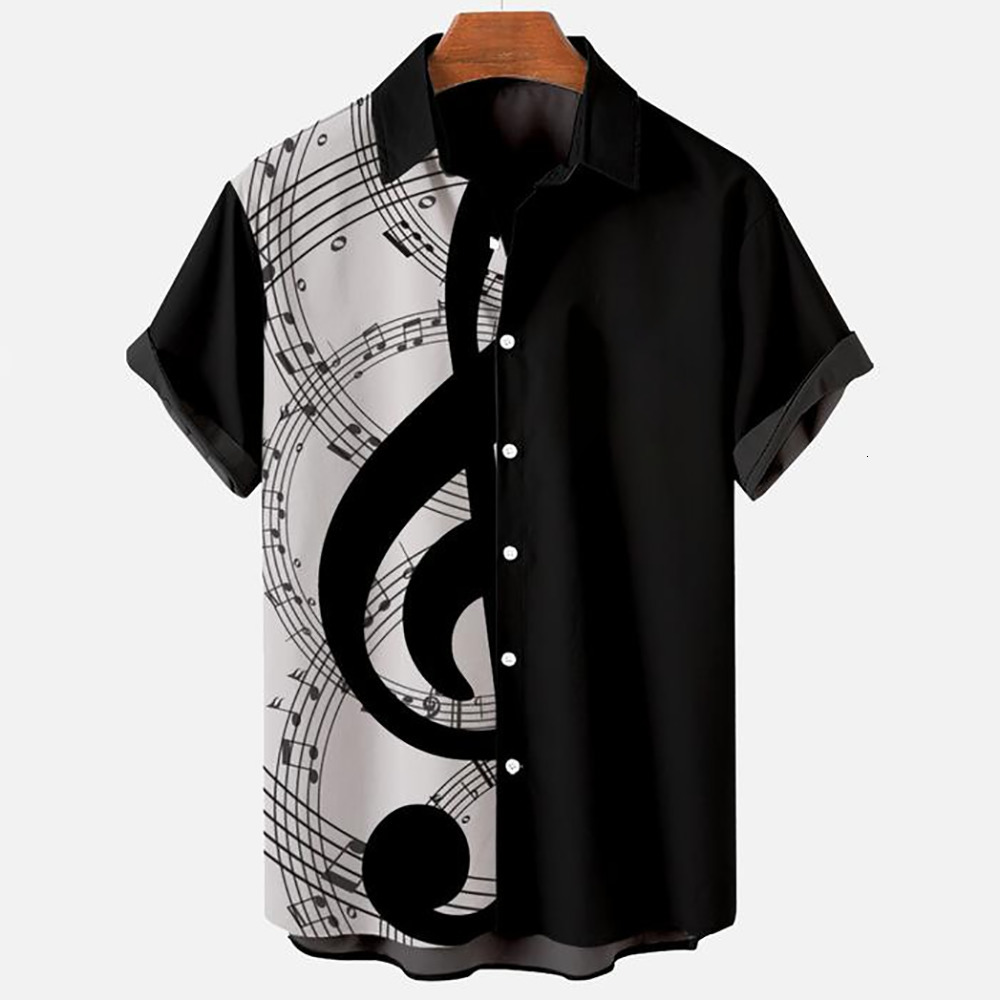 Men's Casual Shirts Summer Shirt Men Hawaiian Man Short Sleeve Shirt Musical Note Print Men's Women's Beach Travel Casual Oversized Clo