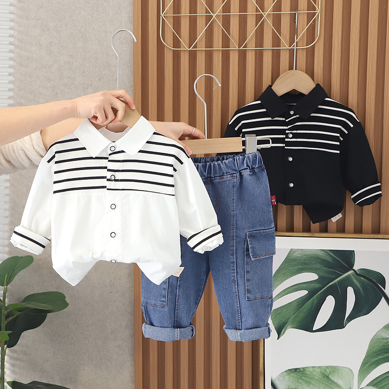 2PCS Children Clothing Sets Cotton Toddler Striped Lapel Long Sleeve Shirt Jeans Pants Autumn Baby Kids Clothes Sets, Black
2PCS Children Clothing Sets Cotton Toddler Striped Lapel Long Sleeve Shirt Jeans Pants Autumn Baby Kids Clothes Sets, Black