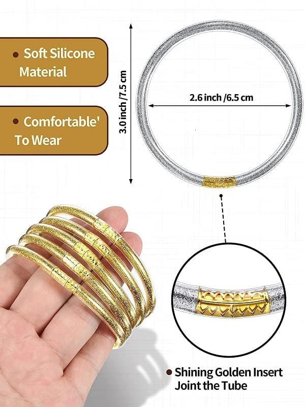 Charm Bracelets 9Pcs set Shiny Buddhist Bangle Glitter Filled Jelly Silicone Set Soft Bracelet for Women Girls 230410