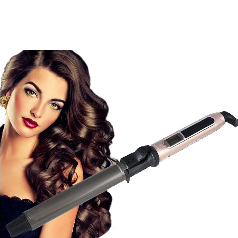 Curling Irons USHOW Professional Rotating Curling Iron Nano Black Gold Hair Curler with LED Digital Temperature Display 231109