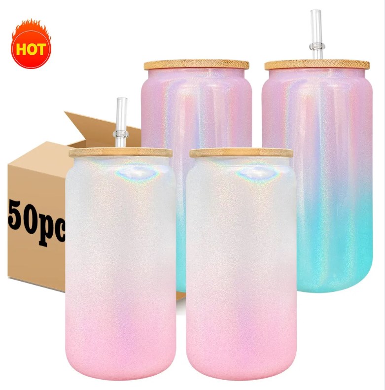 Sublimation 16oz Glitter Gradient Glass Can tumbler Creative Sequins shape Bottle with Lid and Straw Summer Drinkware Mason Jar Juice Cup FY5694
Sublimation 16oz Glitter Gradient Glass Can tumbler Creative Sequins shape Bottle with Lid and Straw Summer Drinkware Mason Jar Juice Cup FY5694