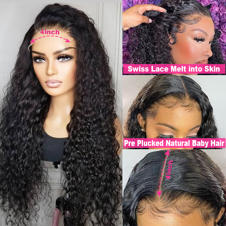 Free shipping Curly Frontal Human Hair 250% 13X4 Front Wigs Water Wave HD Closure Full Lace Synthetic Wig for Woman