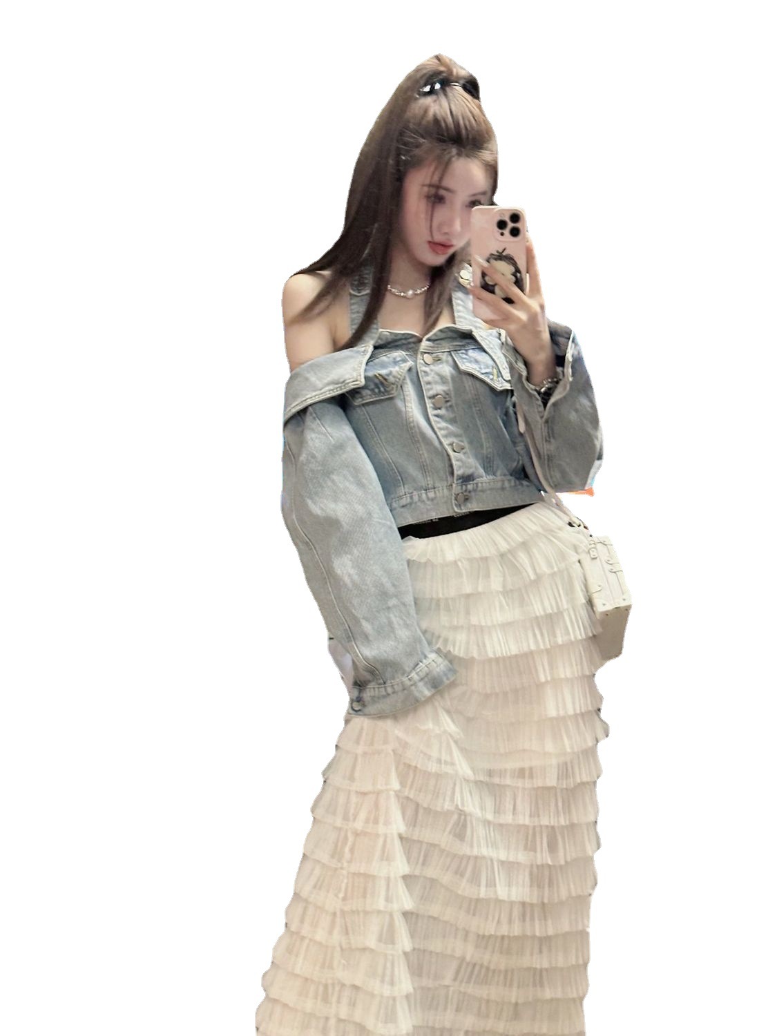 Women's Blouses Deinm Shirt Irregular Patchwork Off Shoulder Single Breasted Short Burrs Blouse 2023 Autumn Fashion