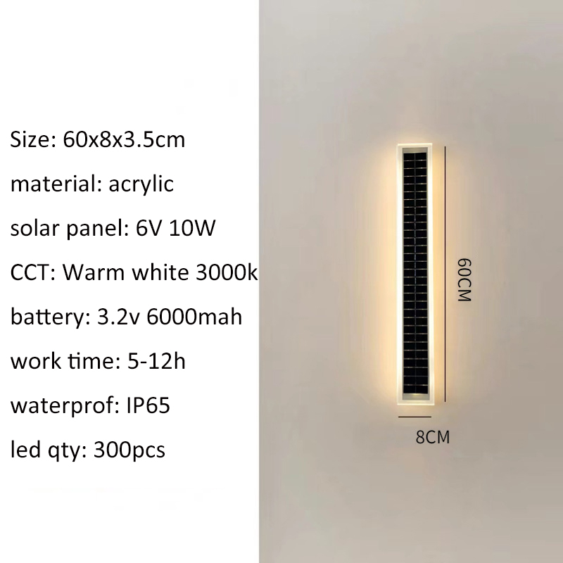 Outdoor Wall Lamps LED Porch Light Solar Powered IP65 Waterproof 20cm 60cm 100cm Fixture Rectangular Acrylic Warm white