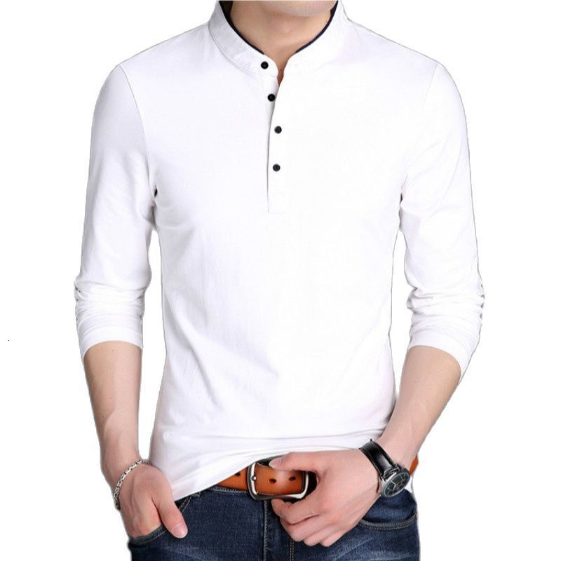 Men's T-Shirts Spring men's long sleeved T-shirt half button stand collar cotton zipper solid casual top comfortable Korean ultra-thin T-shi