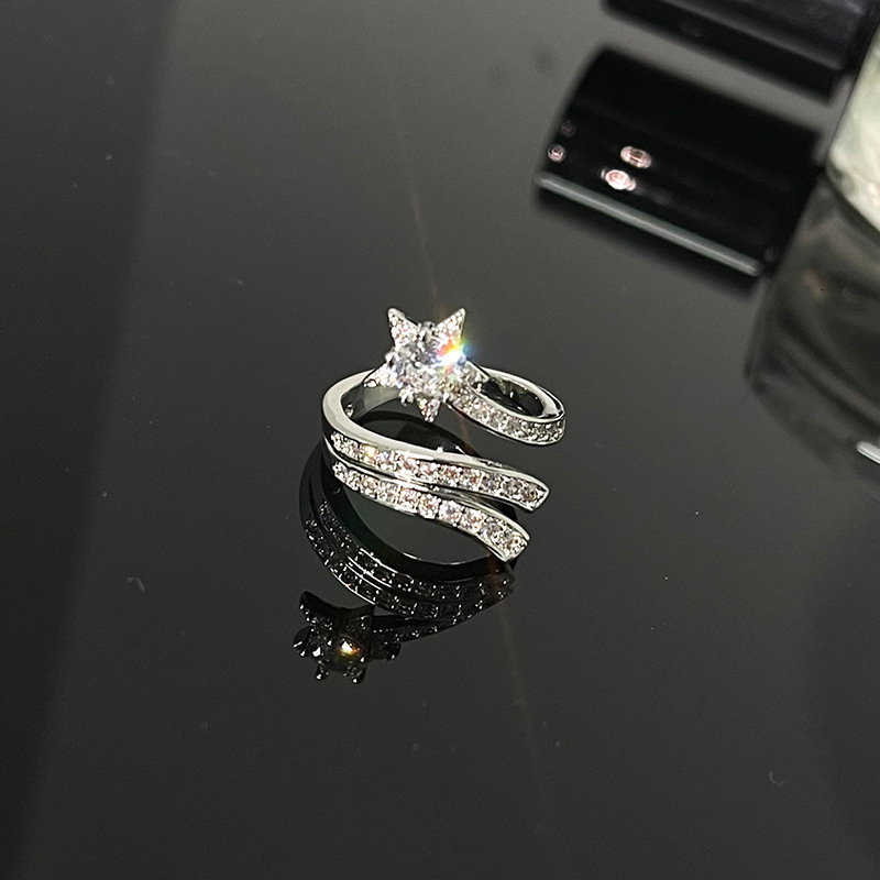 Band Rings Y2K Shiny Star Opening Sweet Harajuku Pentagram Bling Crystal Adjustable Ring Fashion Jewelry for Women Gifts 230410