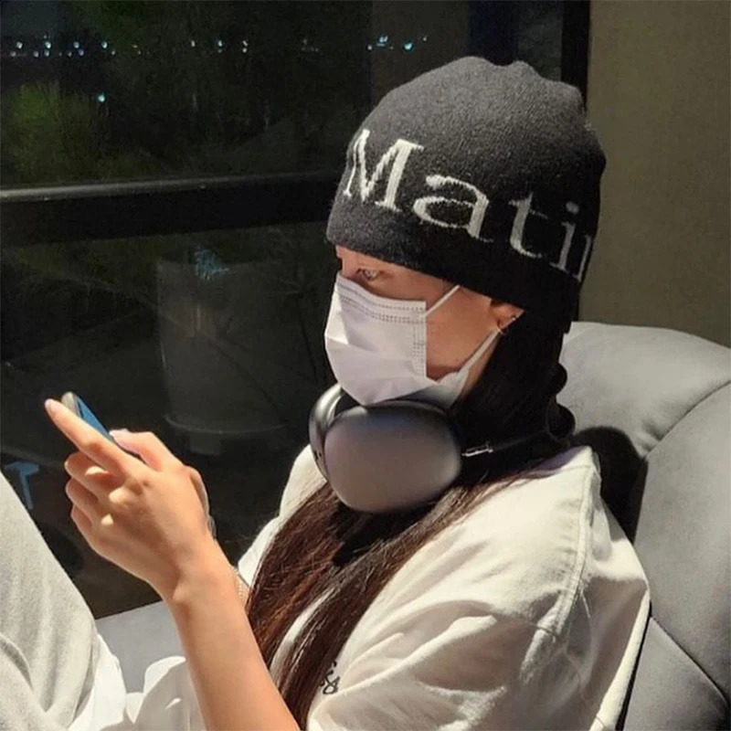Beanie/Skull Caps Korean Letter Knitted Cap Women Dome Bag Head Vintage Versatile Beanie Men Hip-Hop Autumn Winter Warm Ski Hat Trending Y2k Kpop 2311