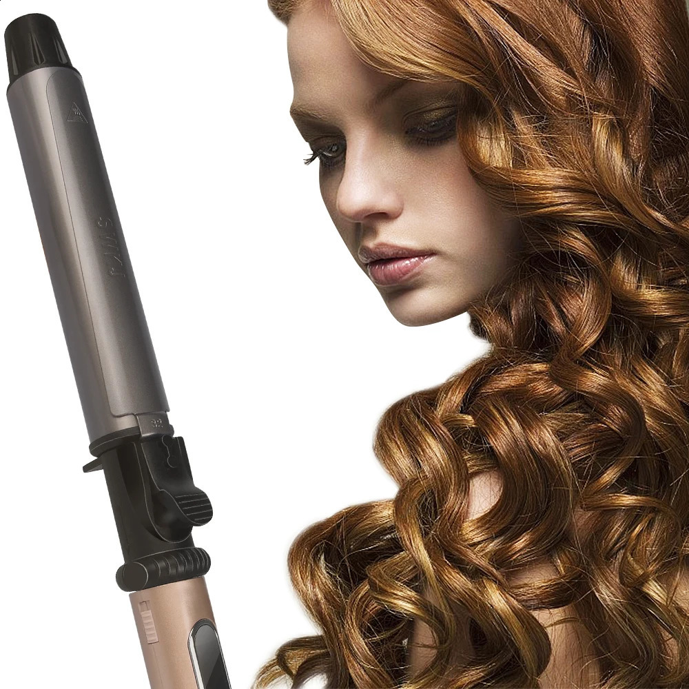 Curling Irons USHOW Professional Rotating Curling Iron Nano Black Gold Hair Curler with LED Digital Temperature Display 231109