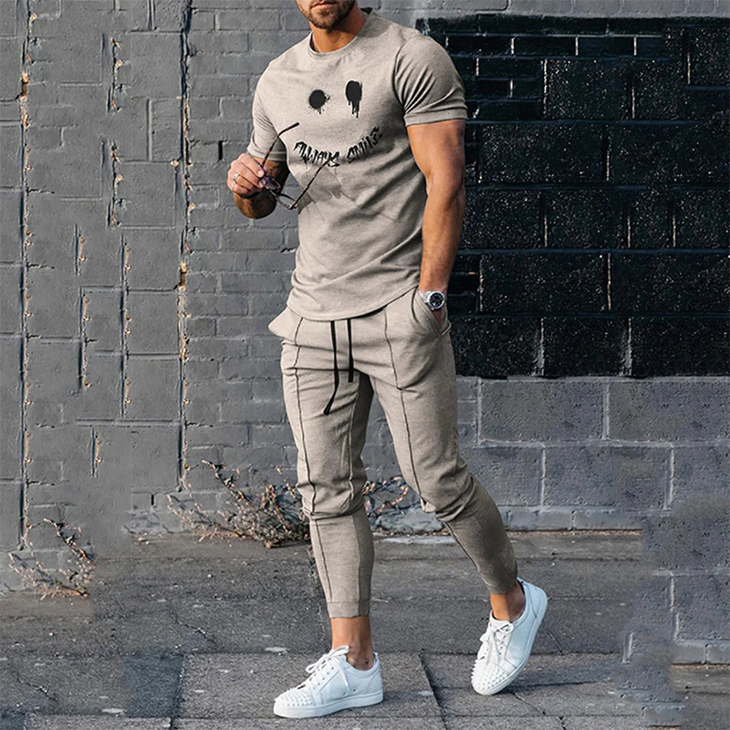 Men's Tracksuits Men's Summer Tracksuit 2 Pieces Lattice Printing TShirtTrousers Set Casual Jogging Suit Fashion Male Oversized Streetwear 2