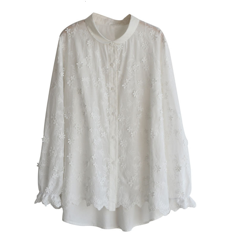 Women's Blouses Shirts 5891 Spring Women's Clothing Literature Japanese Style Cotton Embroidery Shirt Peter Pan Collar Long Sleeve Shirt 230