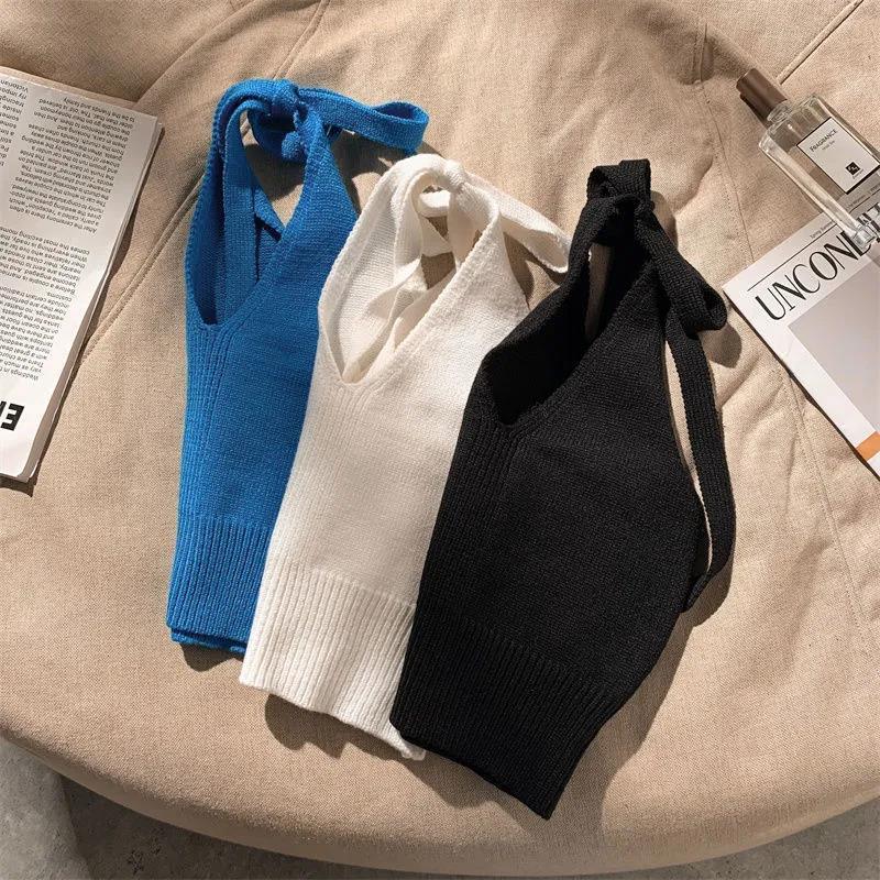 Camisoles Tanks Knitted Camisol Women's Inner Sole Shirt Pendant Neckline Wrapping Chest Girl Sexy Tidal Outerwear Top Y2K Direct 230410