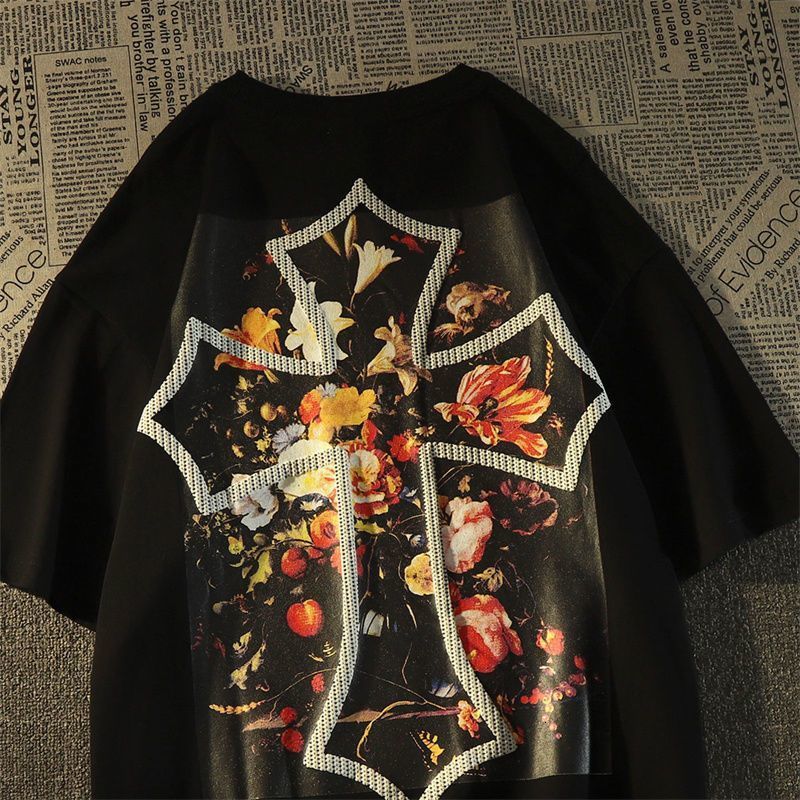Men' T-Shirts European and American fashion cross flower short sleeved t shirt for men women loose street over size couple half 230410, White
Men' T-Shirts European and American fashion cross flower short sleeved t shirt for men women loose street over size couple half 230410, White