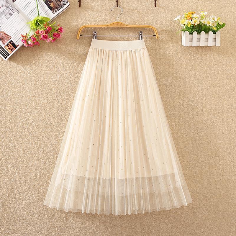 Skirts Spring Fashion Star Sequins A-line Ski Net Fold Ski 230410