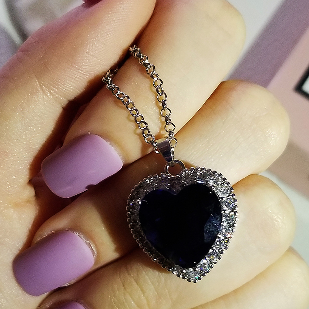 Oceanheart Chocker Necklace 925 Sterling Silver Lab Sapphire Wedding Pendants Necklace For Women Bridal Charm Party Jewelry