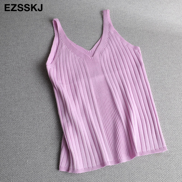 Camisoles Tanks Pure Cotton V-Neck Knit Camis Summer Ultra Thin Women's BAISC Top Women's Short Sexy Solid Casual Sleeveless T-shirt Top 230
