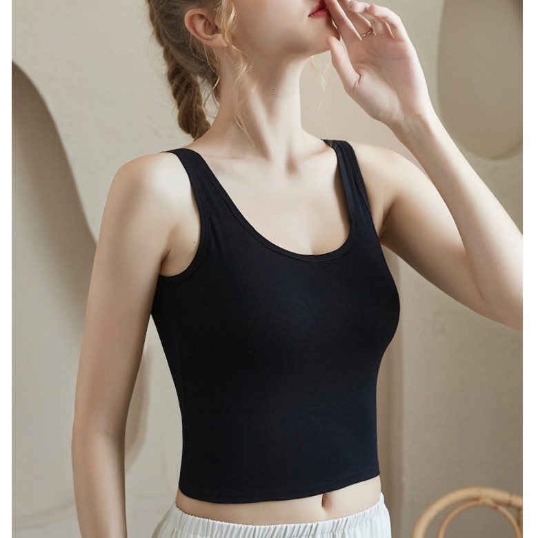 Camisoles Tanks Sexy Backless Malt Top Tank Top Open Back Cushion Women's Fit Tank Top Built-in Bra U-Neck Summer Women's Crop Top 230410