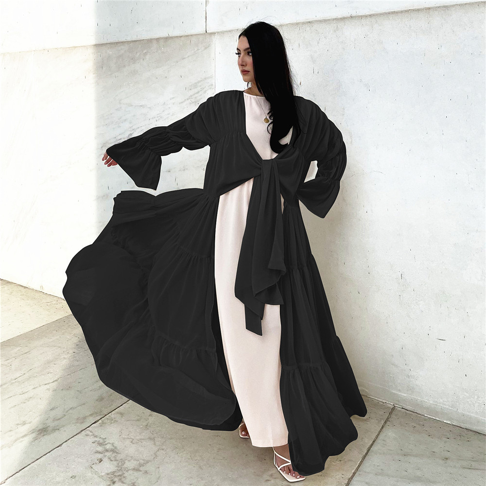 Ethnic Clothing Ramadan Eid Tunic Puff Sleeve Cardigan Muslim Abayas Kimono Musulmane Dubai Fashion Dress Arab Worship Service wy701 230410