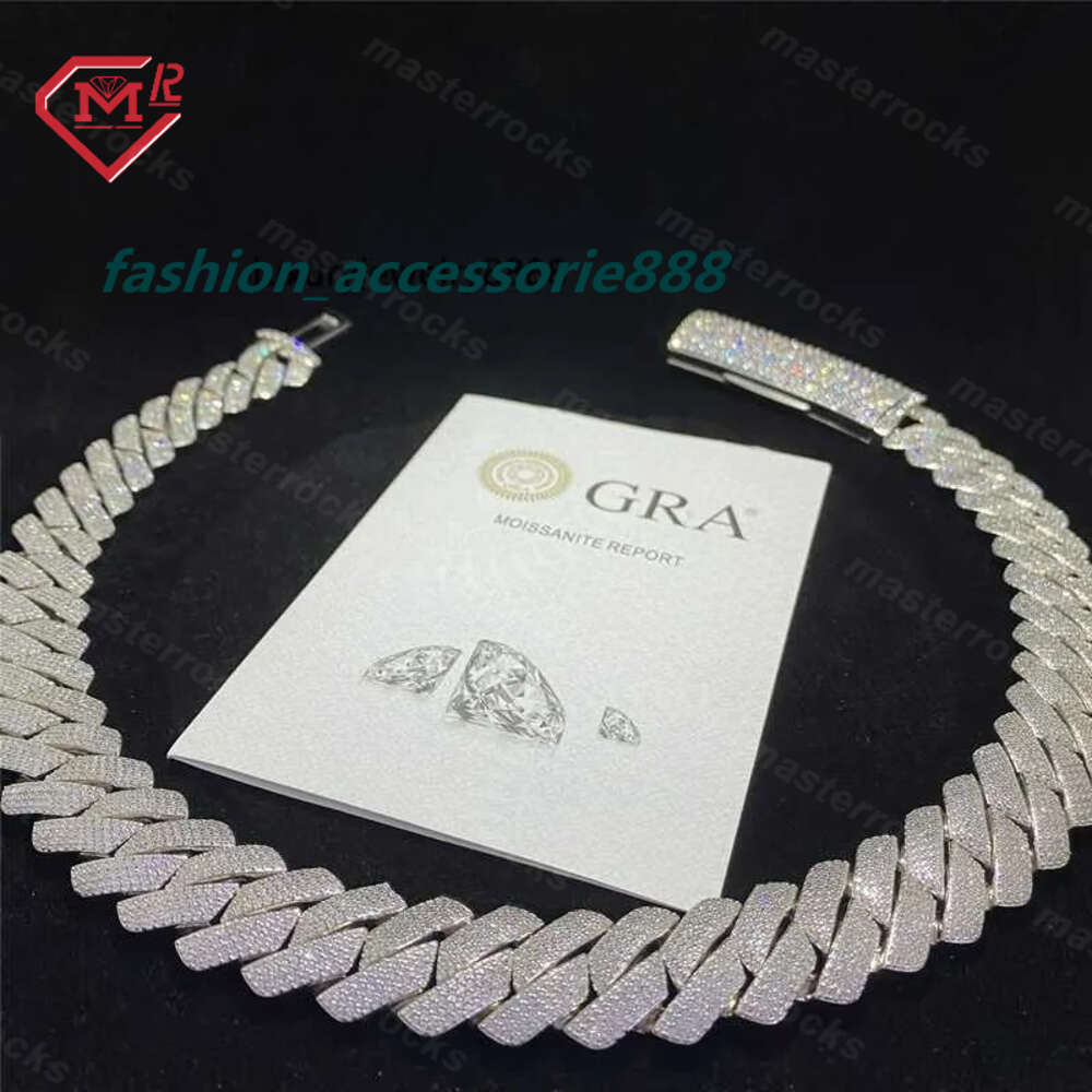 necklace moissanite chain Custom 20mm Width 4 Rows Miami Cuban Link Bling Real S925 Heavy Hip Hop Chain Vvs Moissanite Chain Cuban