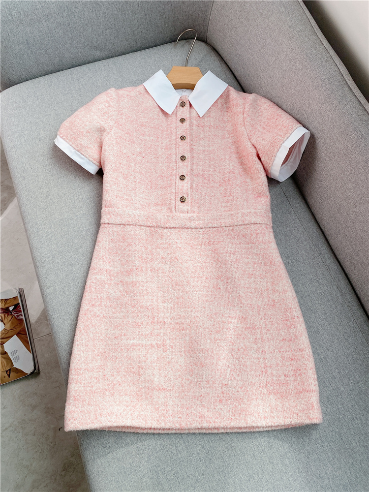 Casual Dresses Tweed polo neck short sleeve dress spring commuting single chest high waist slim A-line dress free of charge 230410