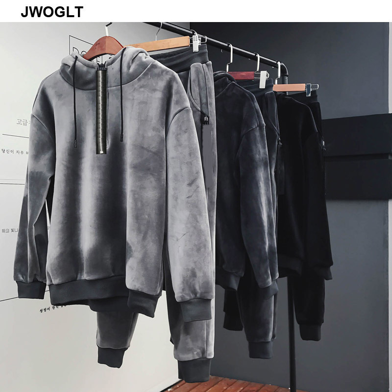 Men's Tracksuits Autumn Winter Soft Warm Men Velour Tracksuit Korean Fashion Gold Velvet Track Suit Hoody Hoodies and Jogger Pants 2Pieces Outfit