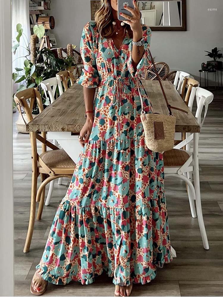 Casual Dresses Retro Print Dress Women Boho Long Female Fashion V Neck Slim Ladies Vintage Short Sleeve A Line Summer, Green
Casual Dresses Retro Print Dress Women Boho Long Female Fashion V Neck Slim Ladies Vintage Short Sleeve A Line Summer, Green