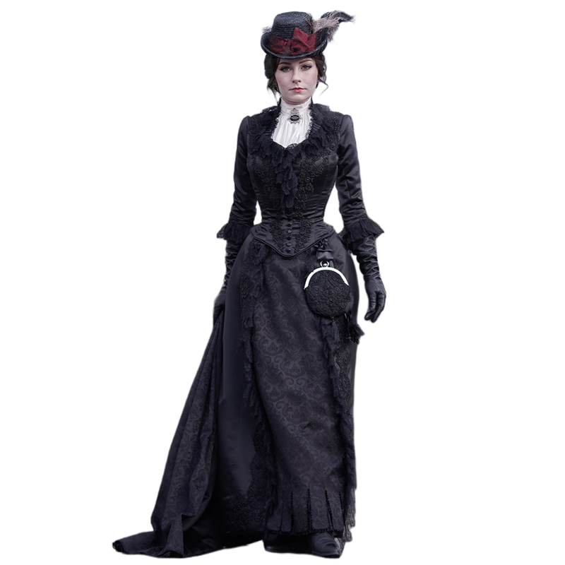 Vintage Victorian Prom Dresses Medieval Black Gothic Bustle Formal Evening Gowns For Women 2023 3/4 Long Sleeves Civil War Historical Masquerade Dress