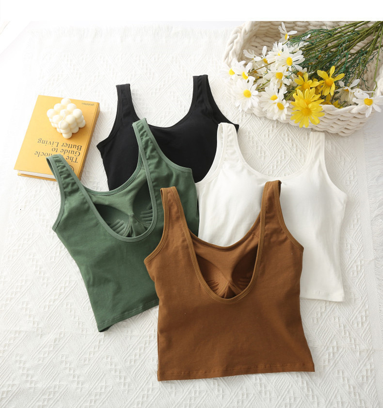 Camisoles Tanks Sexy Backless Malt Top Tank Top Open Back Cushion Women's Fit Tank Top Built-in Bra U-Neck Summer Women's Crop Top 230410