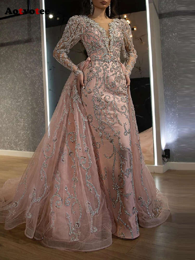 High Waisted Maxi for Women New Long Sleeve Evening Dresses Elegant V Neck Sequins Vintage Dress