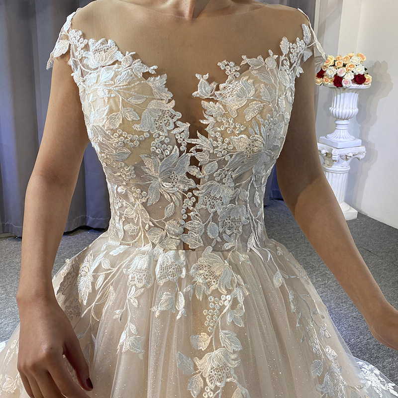 Bridal Gowns Elegant Sheer Sleeves Beaded Sexy Neck Dress For Bride Embellished Lace Embroidered Romantic Princess Beach Wedding Dresses