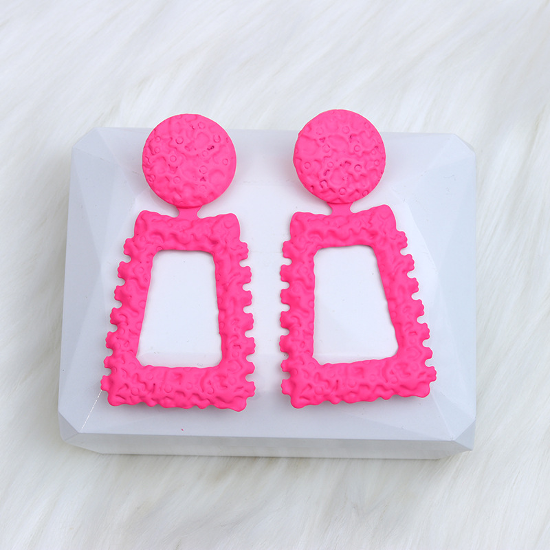 Women Hot Pink Studs Metal Alloy Love Heart Drop Earrings Summer Bohemia Beach Dangles Candy Geometric Statement Jewelry Valentine's Day Gifts fo