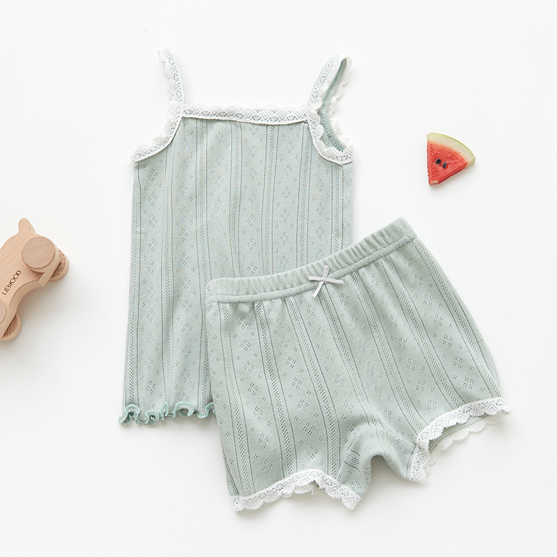 Clothing Sets Girls' home clothing cotton summer thin children's suspender vest shorts two-piece baby pajamas set children's clothing 2