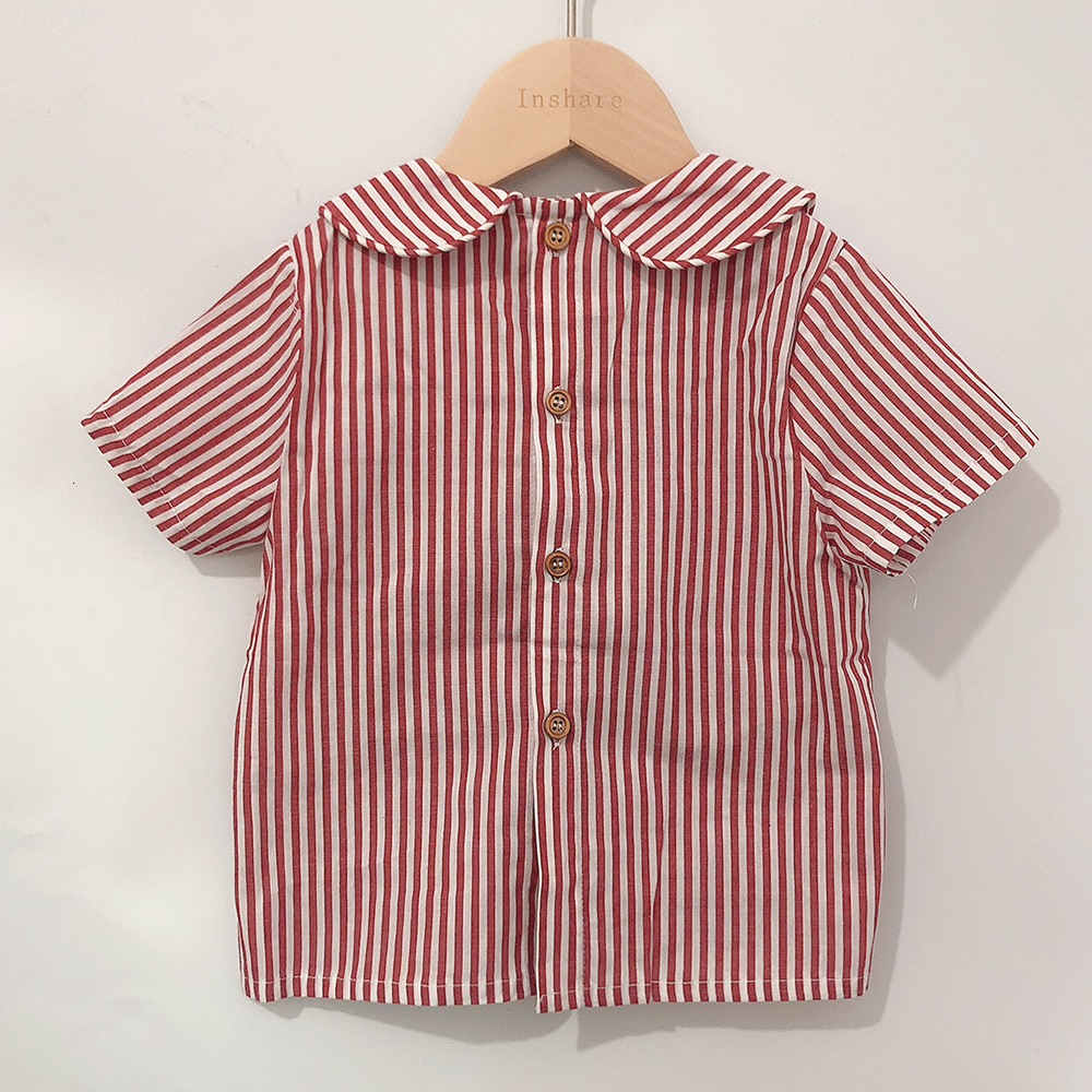 Clothing Sets 2-piece children's boutique clothing set Spanish baby short sleeved cotton linen striped set suitable for girls and boys' Eid 