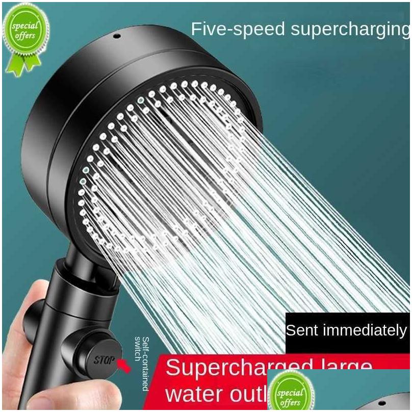 Bathroom Shower Heads Head Water Saving Black 5 Mode Adjustable High Pressure One-Key Stop Mas Eco Accessories Drop Delivery Home Ga Dhqg4 w250411