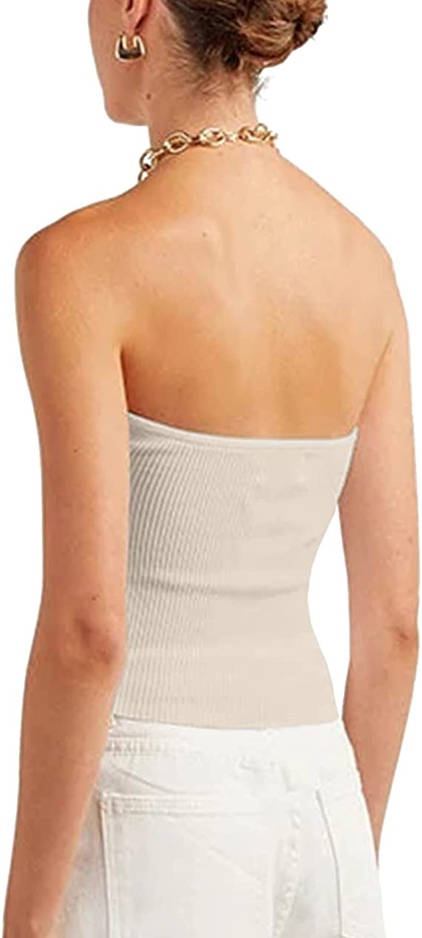 Womens Strapless Crop Top Sweetheart Neck Ribbed Knit Twisted Knot Front Sleeveless Y2K CamisoleTanks Top