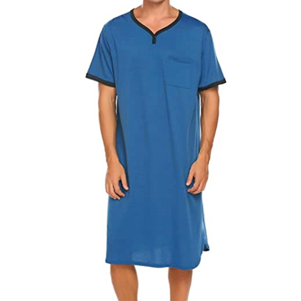 Men's Sleepwear Mens Nightdress Short Sleeve Nightgown Sleepwear Nightshirts Robes Casual Loose Bathrobe Skin Friendly Pajamas Shirts A50 230410