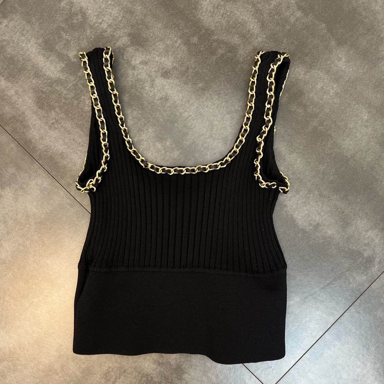 Camisoles Tanks PREPOP Summer Sleeveless Metal Chain Square Neckline Ultra Thin Knitted Tank Top Women's Tank Top GE919 230410