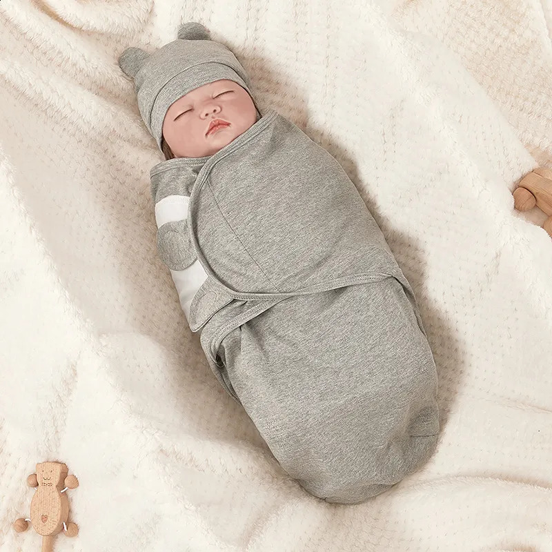 Sleeping Bags born Bag Cotton Baby Swaddle Wrap Adjustable Sleepsack Hat Set Anti kick Warm Soft Blanket 231109