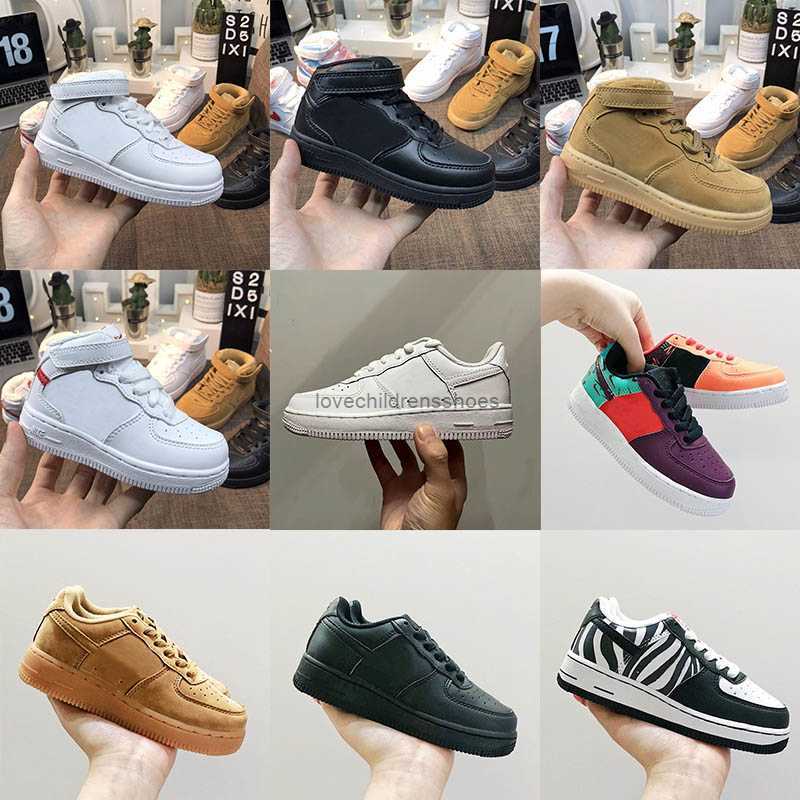 

Kids Children Airforces Casual Shoes Hook Loop Boys Girls Af1S Low Skateboard Shoes White Triple Black Wheat Baby Toddlers Students Sports Sneakers Trainer EUR25-35, With box