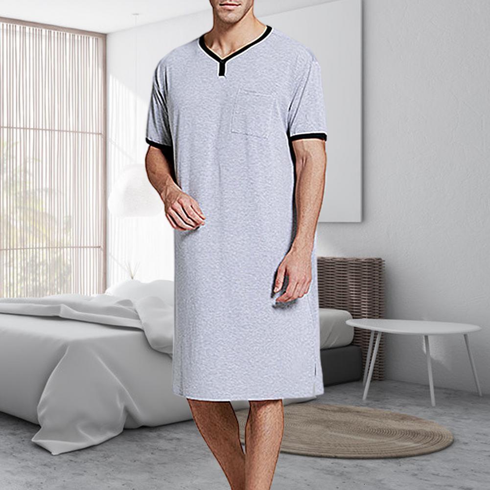 Men's Sleepwear Men Sleepwear Short Sleeve O Neck Pocket Nightdress Loose Kneelength Nightgown Homewear Plus Size 3XL Warm Clothes For Male 23041