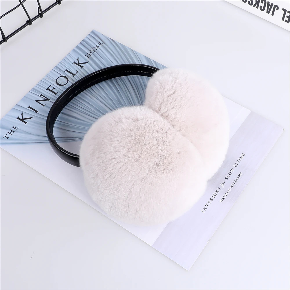Natural 100% Rex Rabbit Fur Earmuff Womens Autumn and Winter Warm Earmuffs Ear Cover Ear Warmer Ear Muffs Winter Leather Band 241024