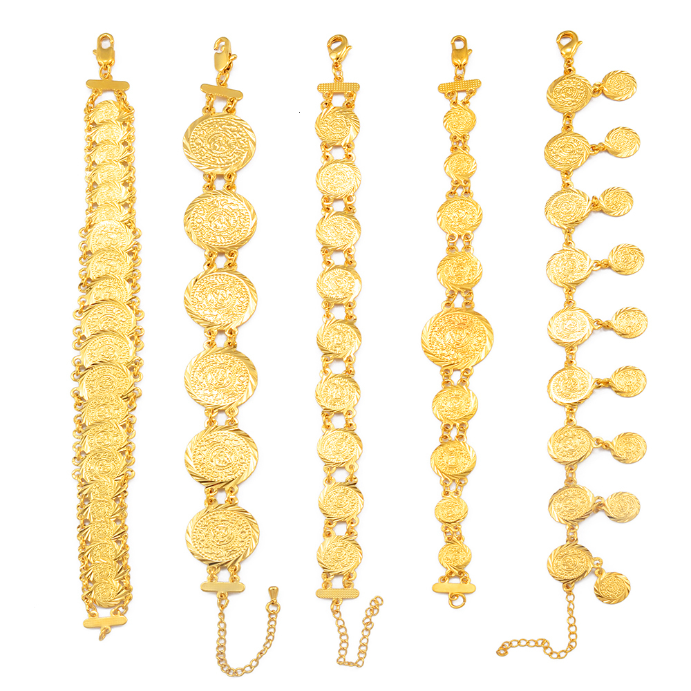 Charm Bracelets nniyo Gold Plated Coin Bangle Women Girls African Jewelry Dubai Middle East Arab Bridal Ornament 271207 230410