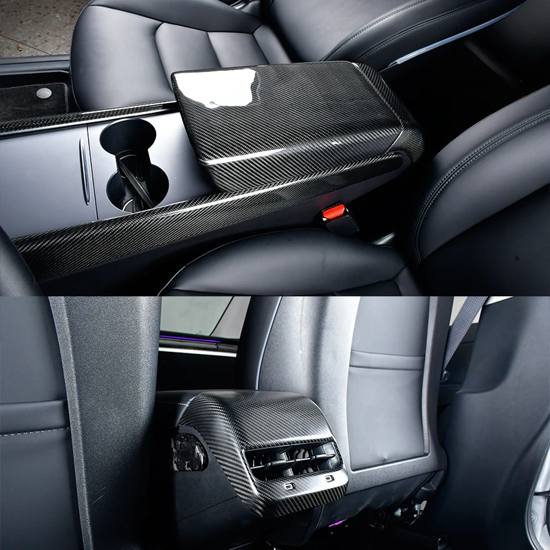 Automobile Interior Carbon Fiber Central Control Glove Box Cover Rear Air Conditioning Cover for Tesla Model 3 MODEL Y 2017-2023